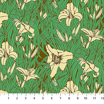 Clean Cut Fringe Lily Floral Suede Green Anna Marie Textiles Northcott Cotton Fabric NC-AMT183-75V