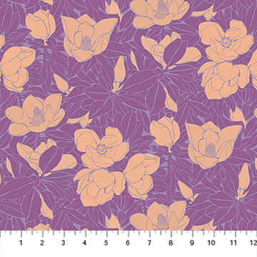 Clean Cut Sculpture Floral Lavender Purple Peach Anna Marie Textiles Northcott Cotton Fabric NC-AMT184-82V