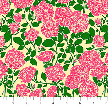 Clean Cut Spinout Rose Floral True Pink Green Anna Marie Textiles Northcott Cotton Fabric NC-AMT186-28C