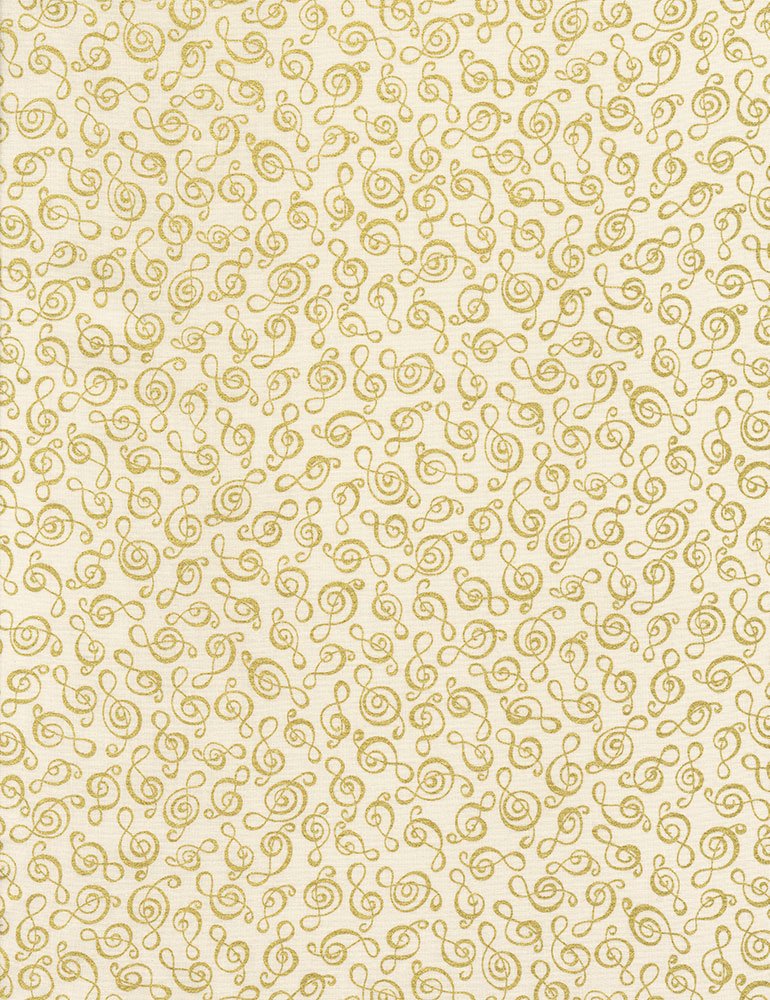 Clef Music Notes Cream Gold Metallic Timeless Treasures Cotton Fabric TT-CM6124-Cream