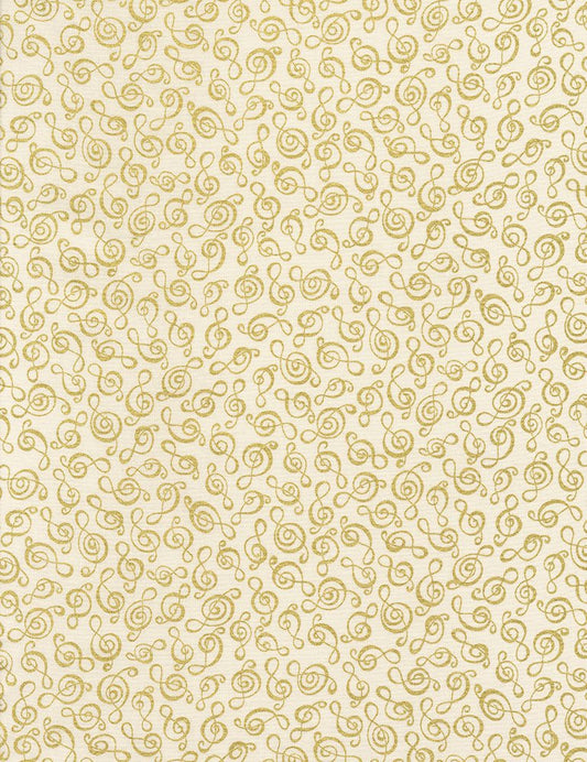 Clef Music Notes Cream Gold Metallic Timeless Treasures Cotton Fabric TT-CM6124-Cream
