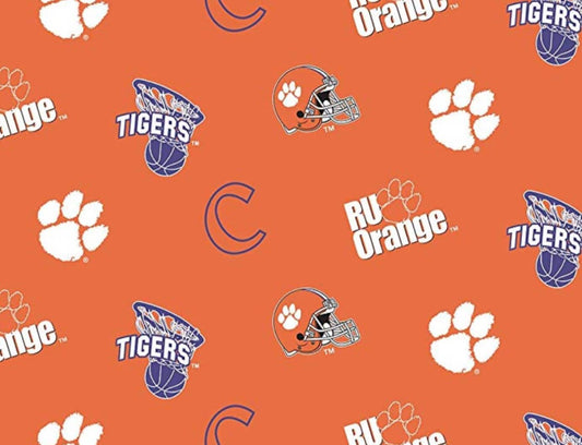 Clemson Tigers NCAA College Allover Sykel 58" FLEECE Fabric CLEM-035