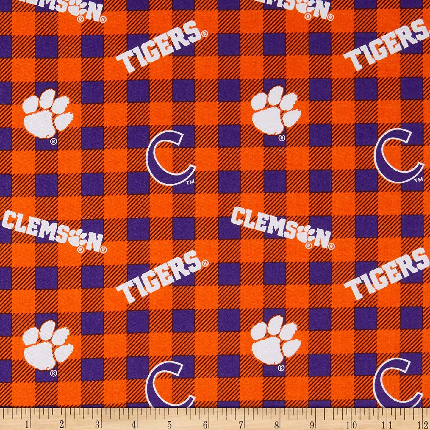 Clemson Tigers NCAA College Buffalo Plaid Sykel Cotton Fabric CLEM-1207