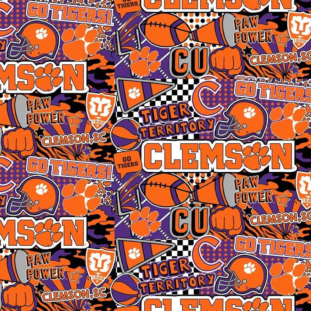 Clemson Tigers NCAA College Pop Art Graffiti Allover Sykel Cotton Fabric CLEM-1165