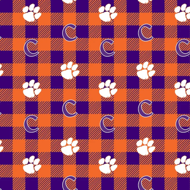 Clemson Tigers NCAA College Buffalo Plaid Sykel Enterprises Polyester FLEECE Fabric CLEM-1190