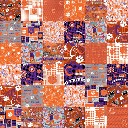 Clemson Tigers NCAA College Cheater Quilt Allover 60" Sykel Cotton Fabric SYK-CLEM-1363