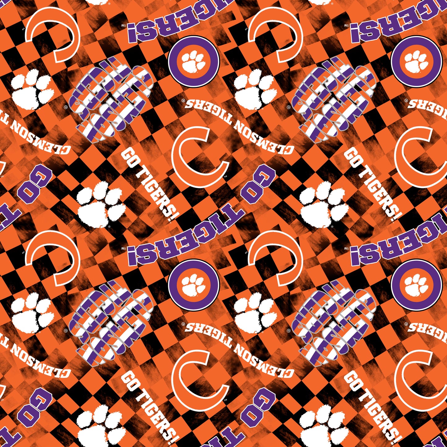 Clemson Tigers NCAA College Checks Orange Sykel Enterprises Canvas Duck Cloth Cotton Fabric CLEM-1380-ORANGE