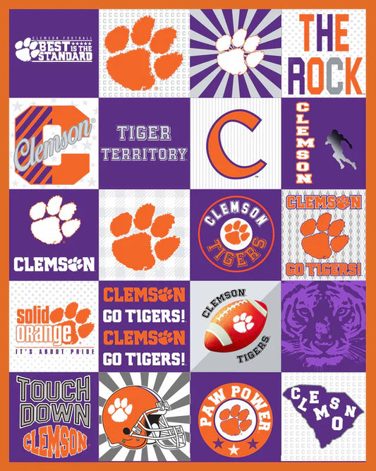 Clemson Tigers NCAA College Collegiate T-Shirt Panel 60"x60" Sykel Enterprises Polyester Minky Fabric SYK-CLEM-1362