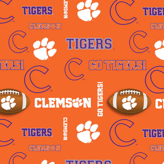 Clemson Tigers NCAA College Placed Logo Chamois Sykel Enterprises Polyester Minky Fabric SYK-CLEM-071