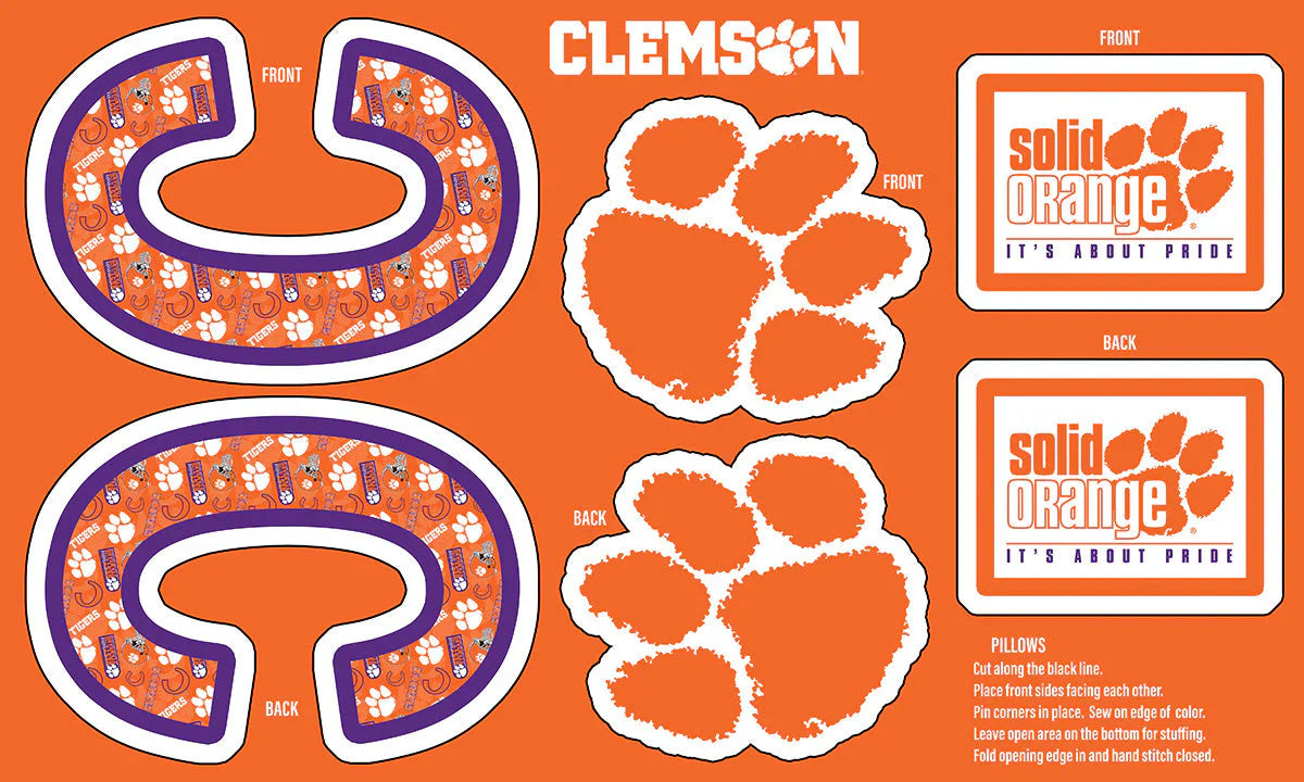 Clemson Tigers NCAA Collegiate Pillow Project 36''x60'' Sykel Polyester Minky Fabric SYK-CLEM-1359