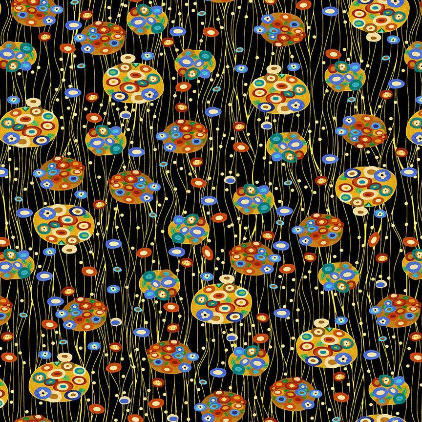 Cleo The Multiverse Bejeweled Abstract Floating Circles Black Chong-A Hwang Timeless Treasures Cotton fabric TT-CLEO-CM1882-Black