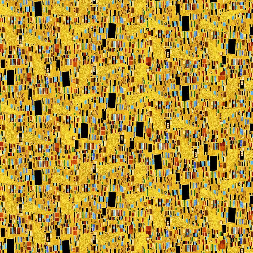 Cleo The Multiverse Bejeweled Golden Geo Abstract Square Gold Chong-A Hwang Timeless Treasures Cotton fabric TT-CLEO-CM1883-Gold