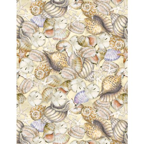 Coastal Sanctuary Packed Shells Tan Susan Winget Wilmington Prints Cotton Fabric WP-3023-39784-226