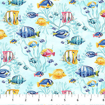 Coastal Breeze Coral Reef Turquoise Multi Northcott Studio Cotton Fabric NC-DP28562-62