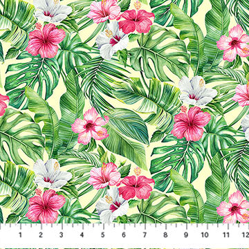 Coastal Breeze Hibiscus Yellow Multi Northcott Studio Cotton Fabric NC-DP28558-52