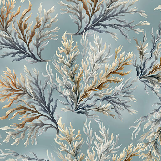 Coastal Escape Coral Ocean Nicole Decamp Benartex Cotton Fabric BE-15025-80