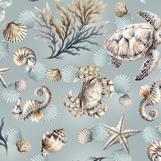 Coastal Escape Marine Life Ocean Nicole Decamp Benartex Cotton Fabric BE-15021-80