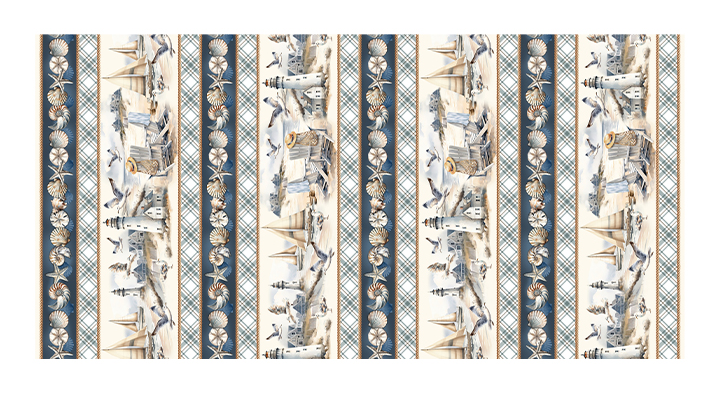 Coastal Escape Marine Stripe Neutral Nicole Decamp Benartex Cotton Fabric BE-15024-70