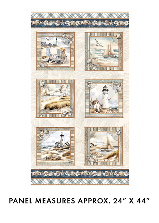 Coastal Escape Panel 24" Neutral Nicole Decamp Benartex Cotton Fabric BE-15023-70
