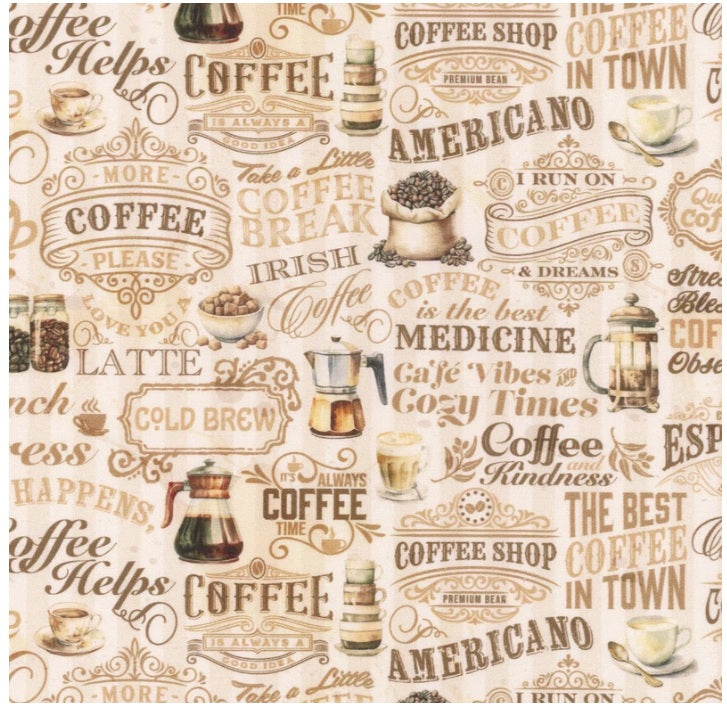 Coffee Time Text Motifs Cream Riley Blake Designs Cotton Fabric RB-C17132-CREAM