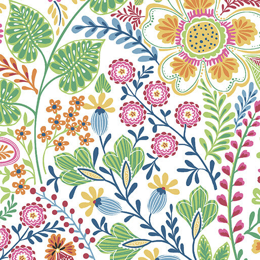 Color It Sunshine Floral Flowers White Multi Cherry Guidry Benartex Cotton Fabric