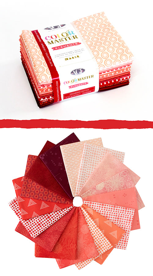 Color Master Elements Cranberry Edition Fat Quarter Bundle 18"X21" 16 Pcs  100% Cotton Quilting Fabric AGF-CB-EFQ402