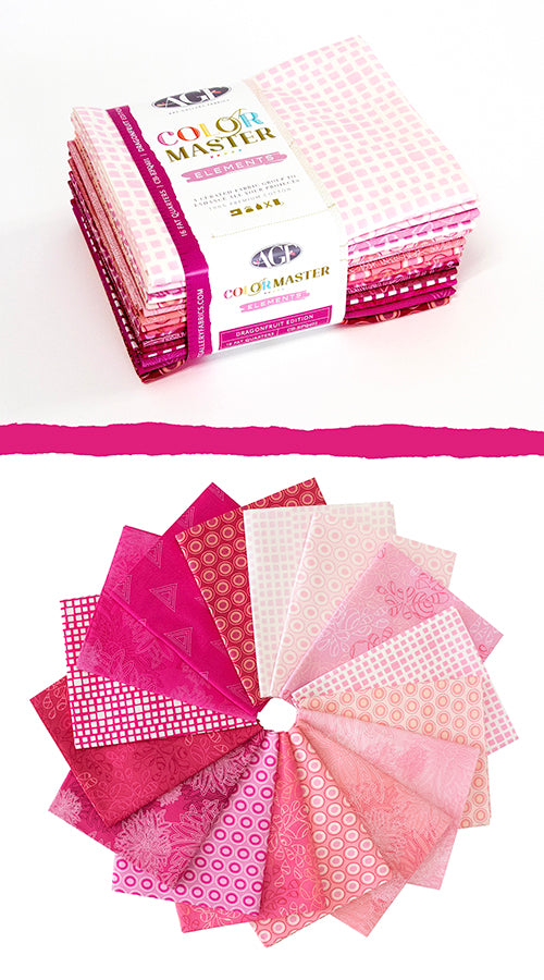 Color Master Elements Dragonfruit Edition Fat Quarter Bundle 18"X21" 16 Pcs 100% Cotton Quilting Fabric AGF-CB-EFQ401