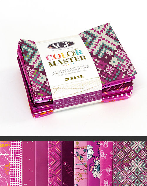 Color Master No.1 Vibrant Violet Edition Fat Quarter Bundle 18"x21" 10pcs Art Gallery Fabrics Cotton Fabric AGF-CB-FQ101