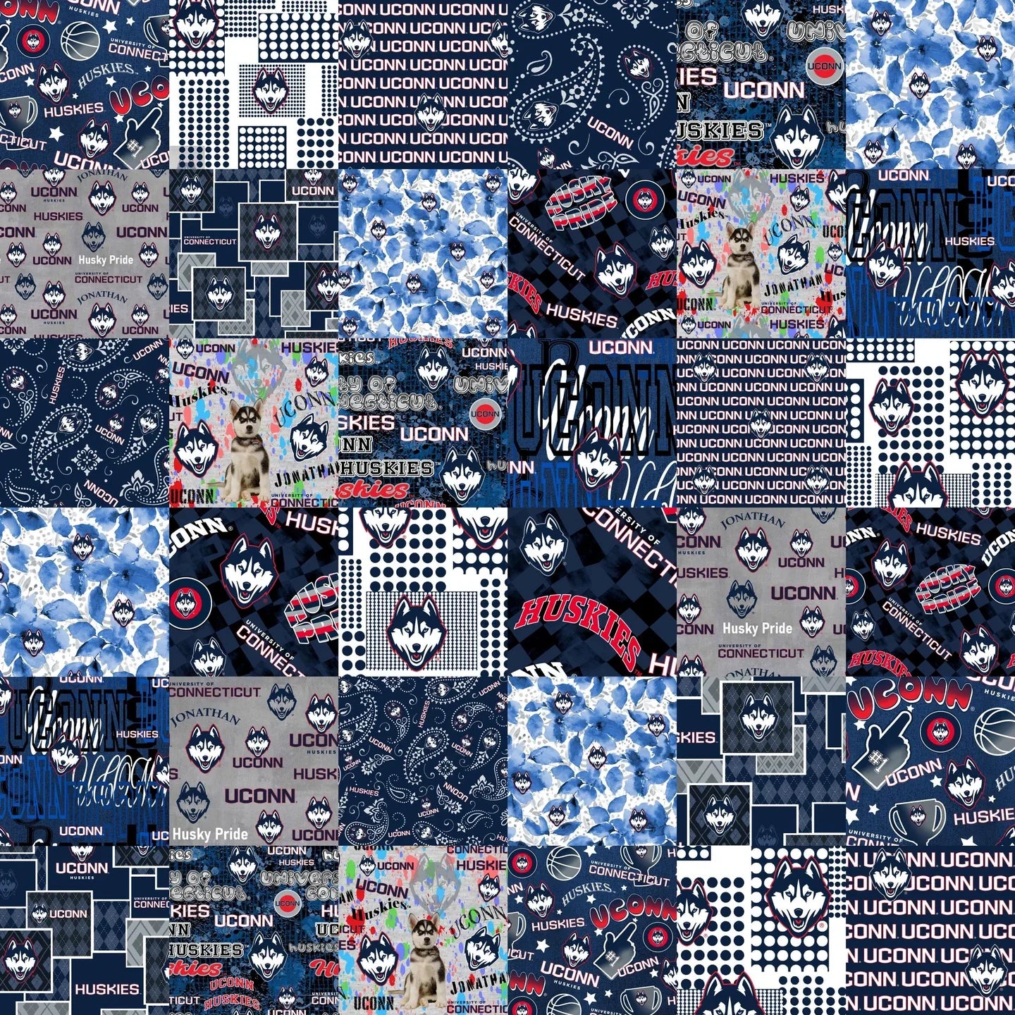 Connecticut Huskies NCAA College Cheater Quilt Allover 60" Sykel Enterprises Cotton Fabric SYK-UCON-1363