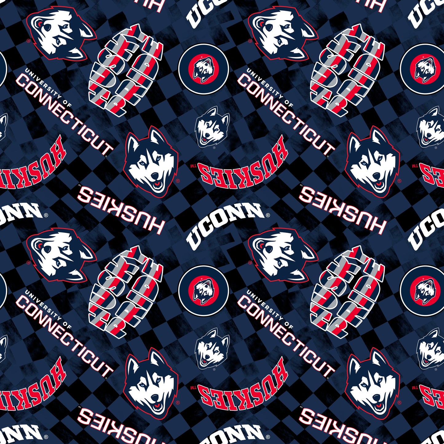 Connecticut Huskies NCAA College Checks Blue Sykel Enterprises Canvas Duck Cloth Cotton Fabric UCON-1380-BLUE