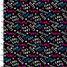 Cool Cat Club Cat Words Black 3 Wishes Cotton Fabric