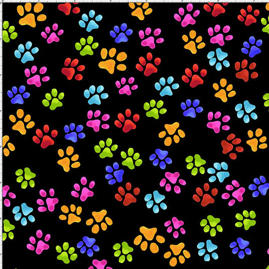 Cool Cats Tossed Paws Black Loralie Designs Cotton Fabric