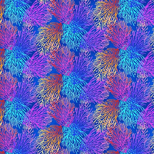 Coral Reef Coral Royal Blue Lori Anzalone Studio E Cotton Fabric
