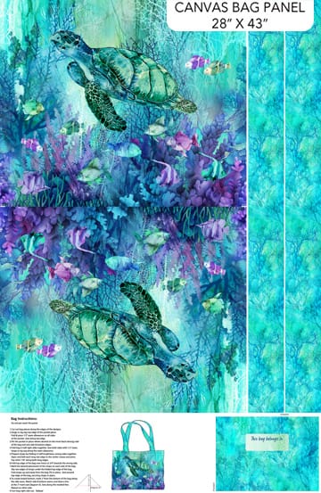 Coral Reef Bag Panel 28" Turquoise Multi CANVAS Deborah Edwards and Melanie Samra Northcott Cotton CANVAS Fabric NC-C28885-66 | US Fabric Shop