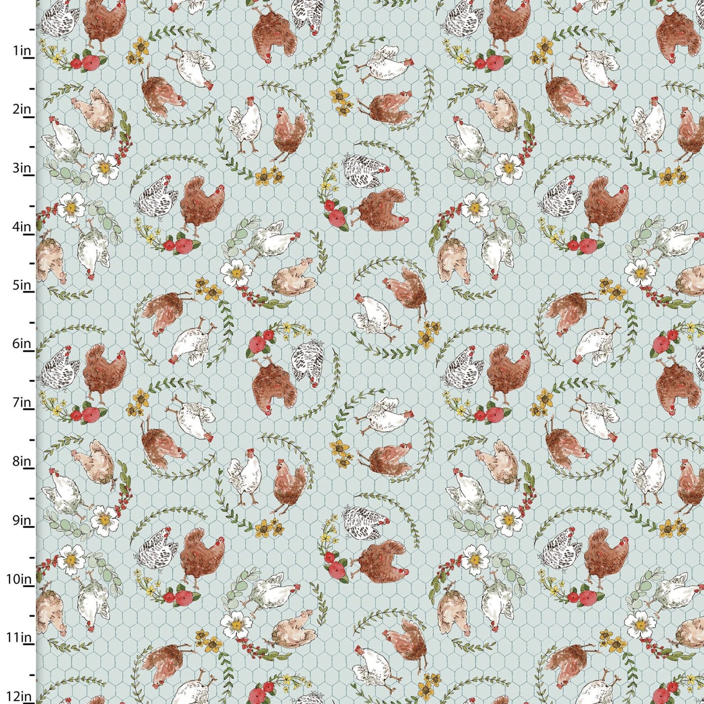 Cottontail Farm Chicken on a Wire Blue Caverly Smith 3 Wishes Fabrics Cotton Fabric