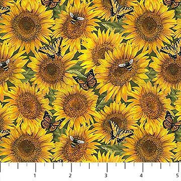 Country Paradise Sunflowers Bees and Butterflies Cotton Fabric Tom Wood Northcott Cotton Fabric