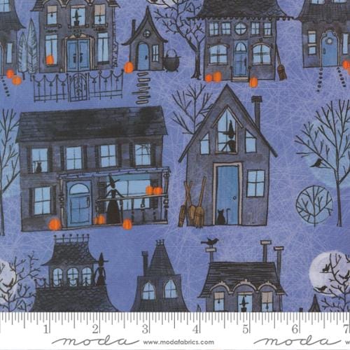 Coven Witch Village Landscape Nature Haunted Houses Dusk Blue Grey Robin Pickens Moda Cotton Fabric MD-48801-14 | US Fabric Shop