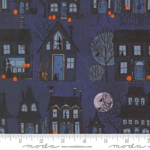 Coven Witch Village Landscape Nature Haunted Houses Midnight Grey Robin Pickens Moda Cotton Fabric MD-48801-15 | US Fabric Shop