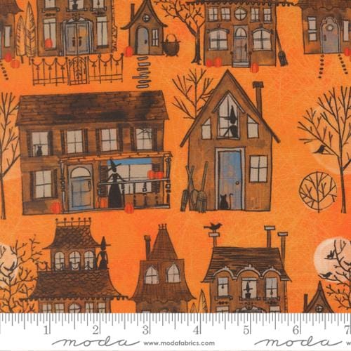 Coven Witch Village Landscape Nature Haunted Houses Pumpkin Orange Robin Pickens Moda Cotton Fabric MD-48801-12 | US Fabric Shop