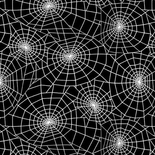 Creepy & Kook Spider Webs Black Glow in the Dark Mark Hordyszynski Blank Quilting Cotton Fabric BQ-3431G-99