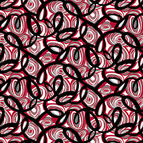 Crimson Garden Swirl Black Deborah Velasquez Henry Glass Cotton Fabric HG-1193-89