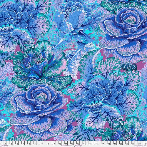 Curly Kale Blue Philip Jacobs August 2023 Kaffe Fassett Collective Free Spirit Cotton Fabric  FS-PWPJ120.Blue