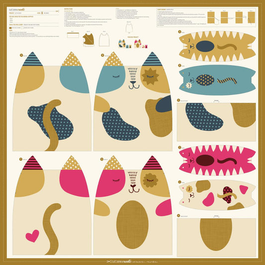 Cut Sew Create Part Two Cat Plushie Panel 39" Stacy Lest Hsu Moda Cotton Fabric