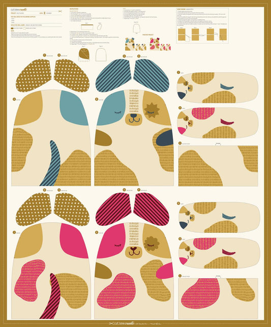 Cut Sew Create Part Two Dog Plushie Panel 47" Stacy Lest Hsu Moda Cotton Fabric