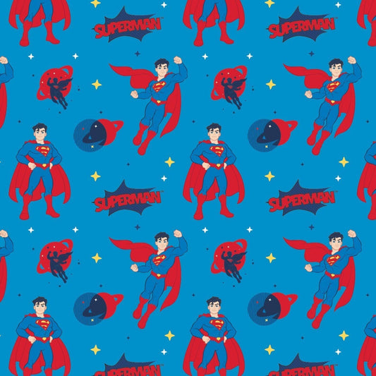 DC Comics Young DC JR Superman Aqua Blue Camelot Fabrics Cotton Fabric CF-23421468-02