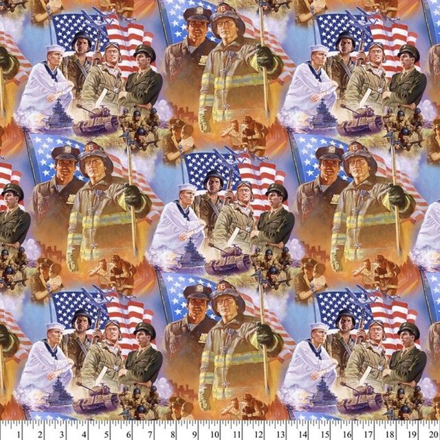 Heroes America US Soldier Sailor Pilot Police Fire Fighter David Textiles Cotton Fabric DT-AL-3736-8C CW 1 Multi