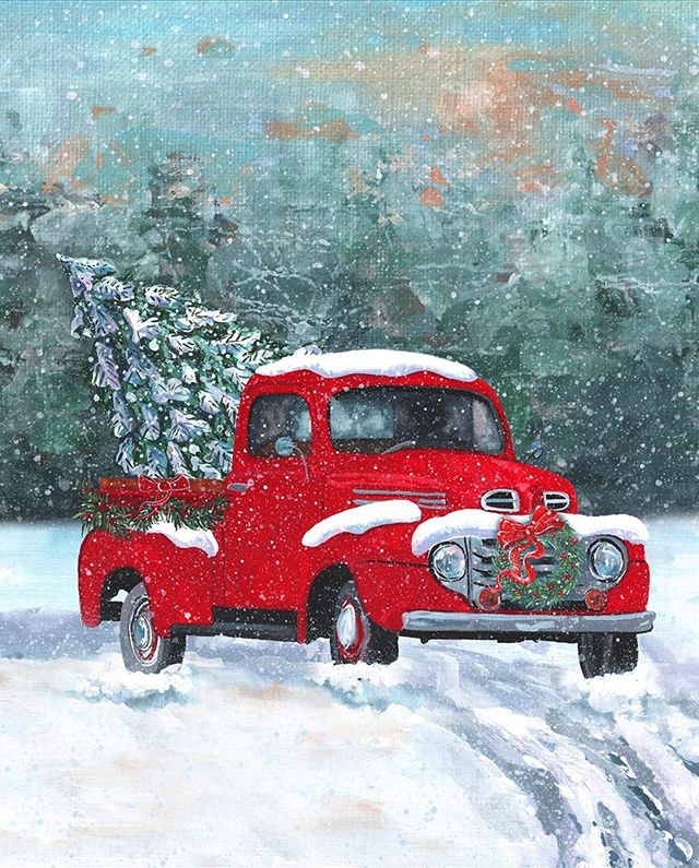 Country Christmas Panel Red Pickup Truck Panel 36" David Textiles Cotton Fabric DT-AL-3818-9C-1