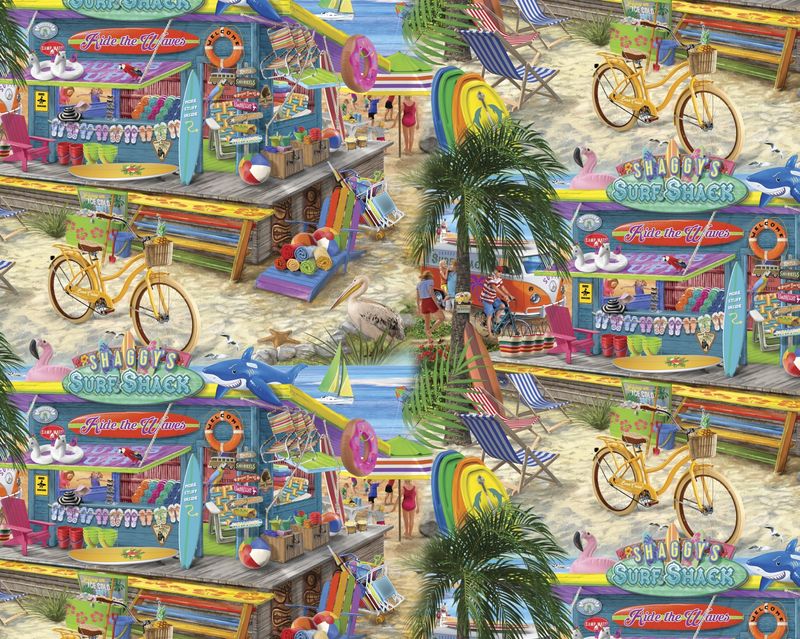 Shaggy's Surf Shack Surf Shop Allover David Textiles Cotton Fabric DT-AL-4628-1C-1