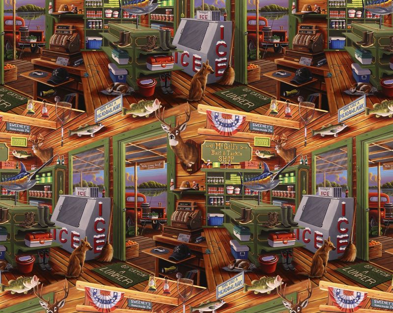 McGill's Bait & Tackle Fish General Store Allover Multi David Textiles Cotton Fabric DT-AL-4636-1C-1
