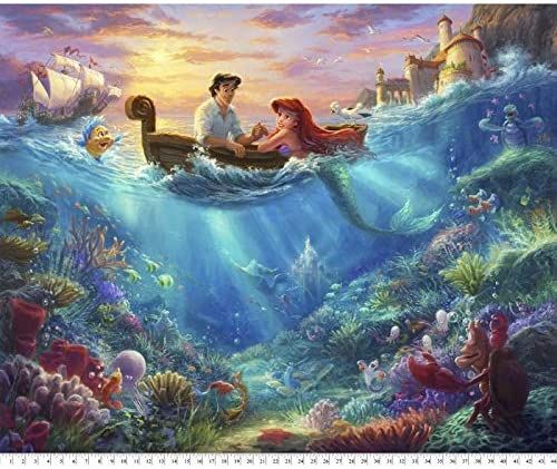 Little Mermaid Disney 36" Panel David Textiles Cotton Fabric Digitally Printed